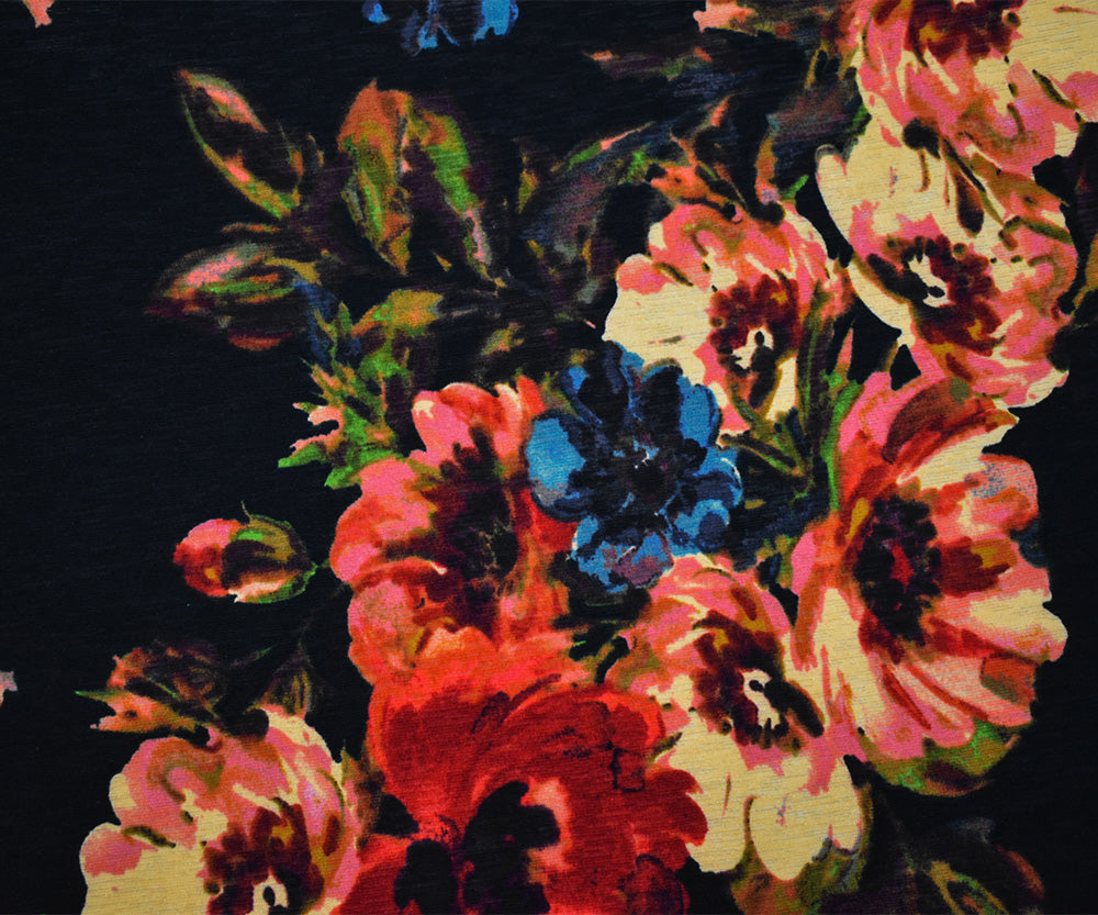 1 Yard Black Multi Polyester Floral Print Stretch Spandex Onion Skin Jersey Knit Fabric 59 Inches Wide