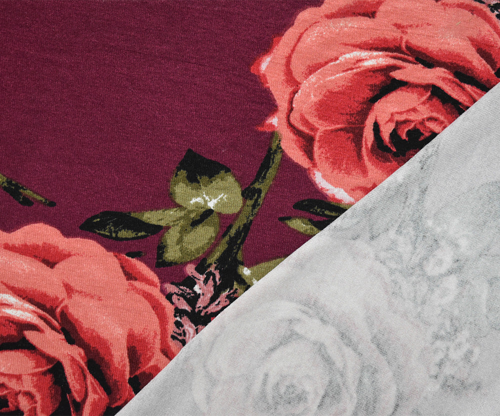 1 Yard Red Coral Multi Cotton Floral Printed Stretch Spandex Jersey Knit Fabric 65 Inches Wide