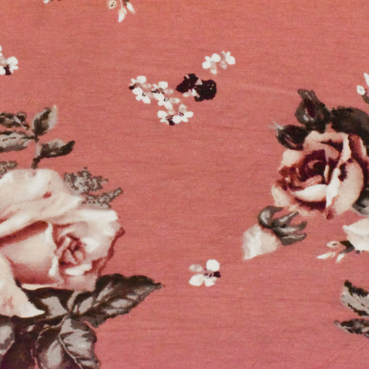 1 Yard Rosy Pink Brown Multi Floral Printed Stretch Rayon Jersey Knit Fabric 64 Inches Wide