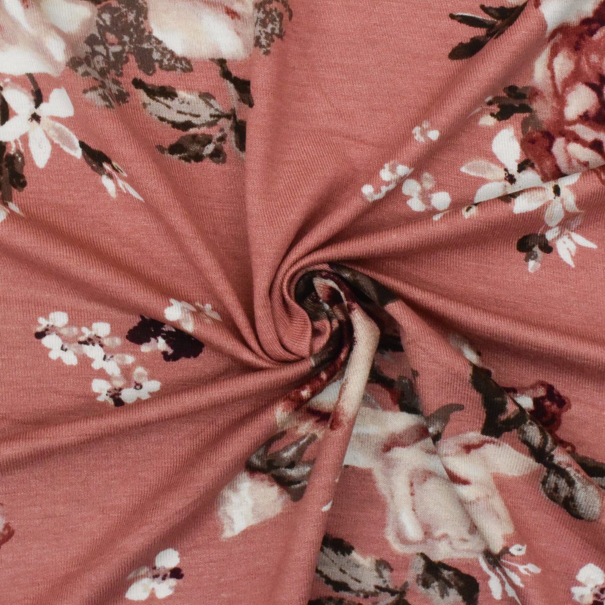 1 Yard Rosy Pink Brown Multi Floral Printed Stretch Rayon Jersey Knit Fabric 64 Inches Wide