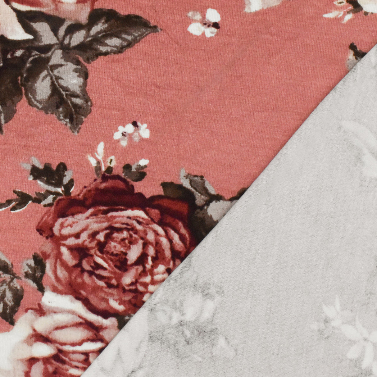 1 Yard Rosy Pink Brown Multi Floral Printed Stretch Rayon Jersey Knit Fabric 64 Inches Wide