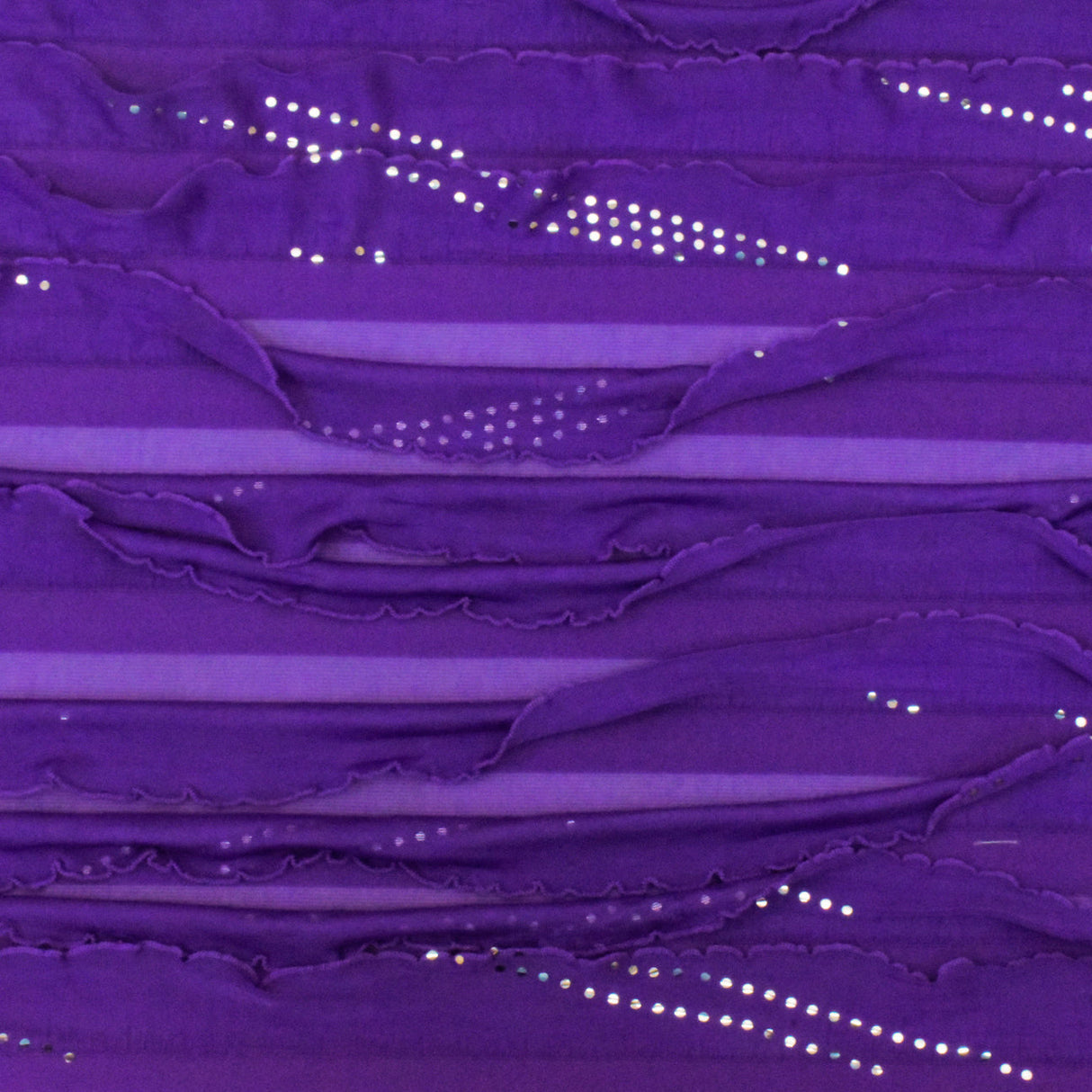 1 Yard Ultra Purple Silver Foil Dot Printed Stretch Poly Ruffle Knit Fabric 52 Inches Wide