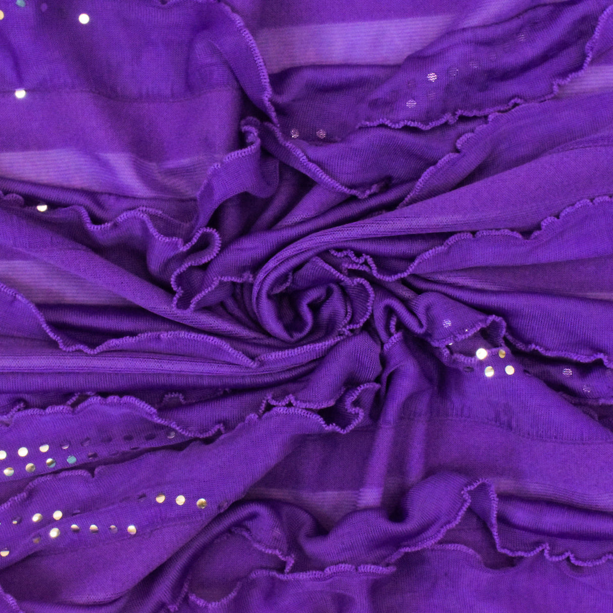 1 Yard Ultra Purple Silver Foil Dot Printed Stretch Poly Ruffle Knit Fabric 52 Inches Wide