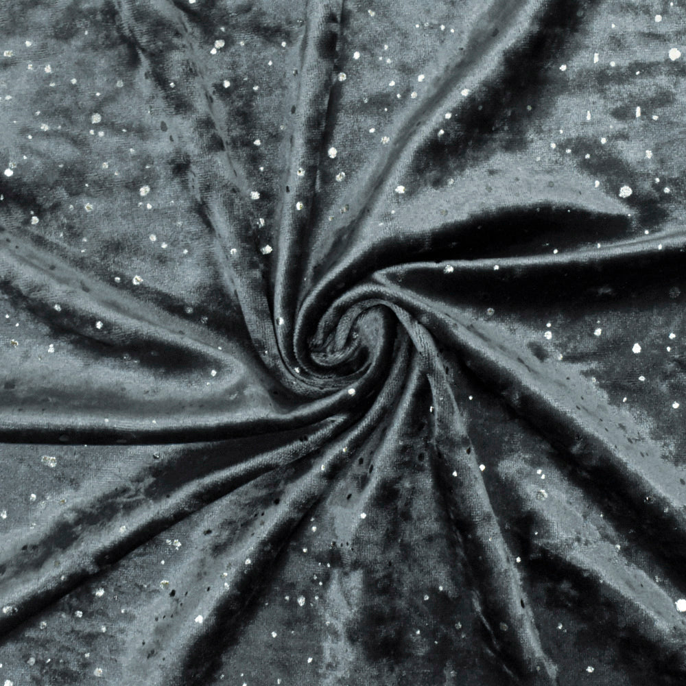 1 Yard Galaxy Blue Silver Drip Dot Foil Stretch Velvet Knit Fabric 61 Inches Wide