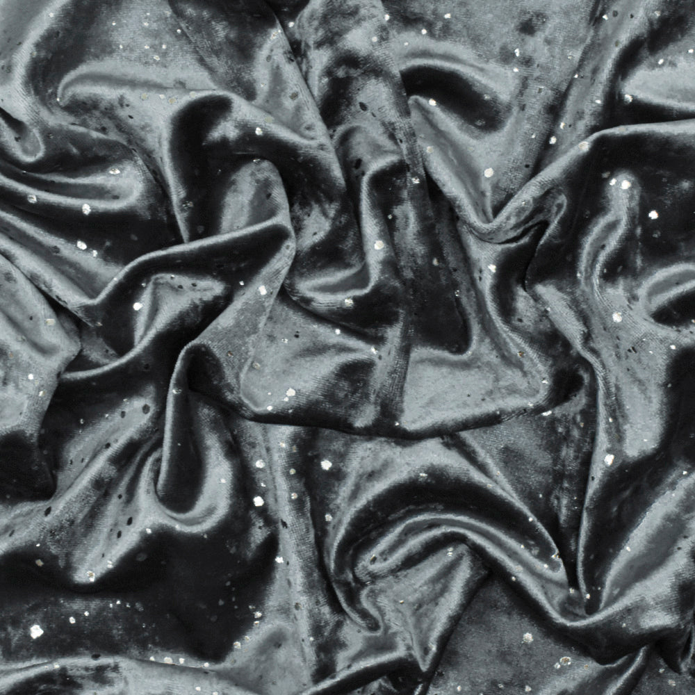 1 Yard Galaxy Blue Silver Drip Dot Foil Stretch Velvet Knit Fabric 61 Inches Wide