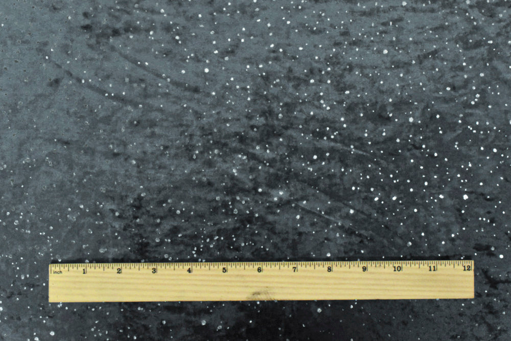 1 Yard Galaxy Blue Silver Drip Dot Foil Stretch Velvet Knit Fabric 61 Inches Wide