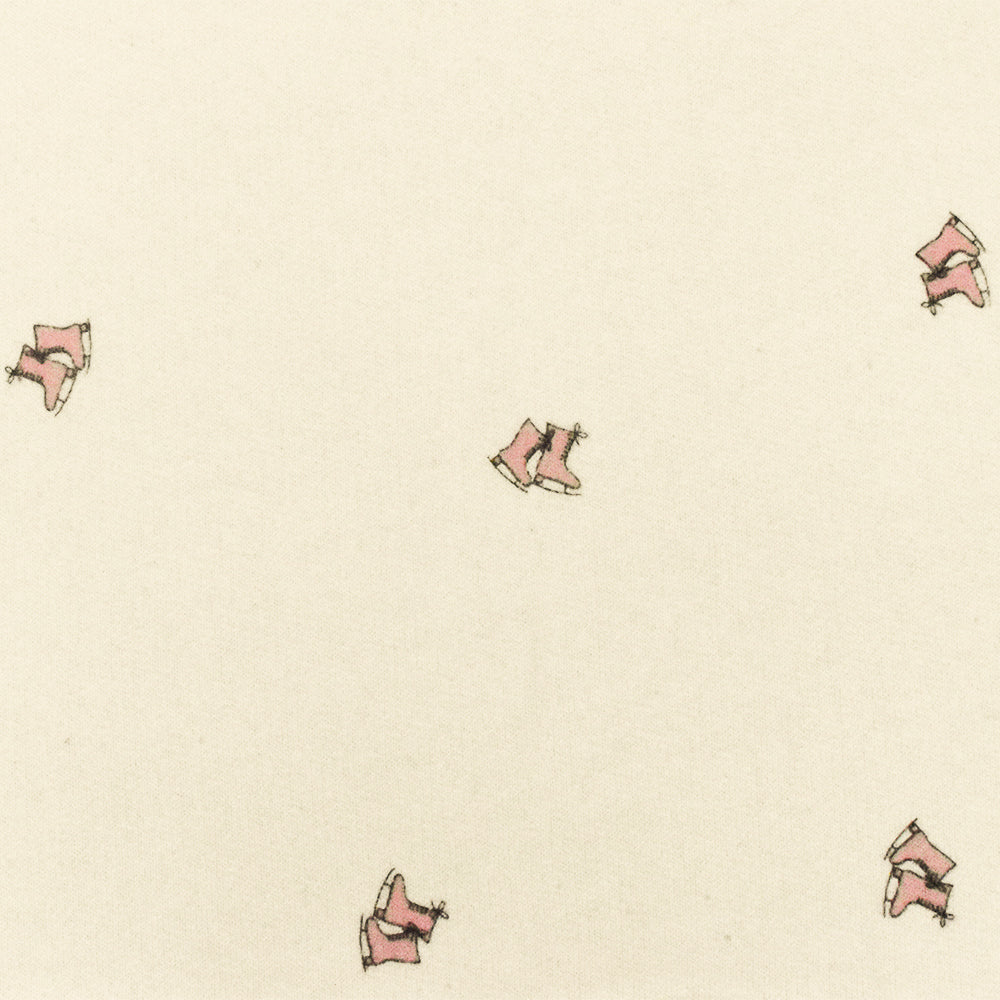 1 Yard Ivory Pink Black Skates Printed Cotton French Terry Knit Fabric Soft Stretch 57 Inches