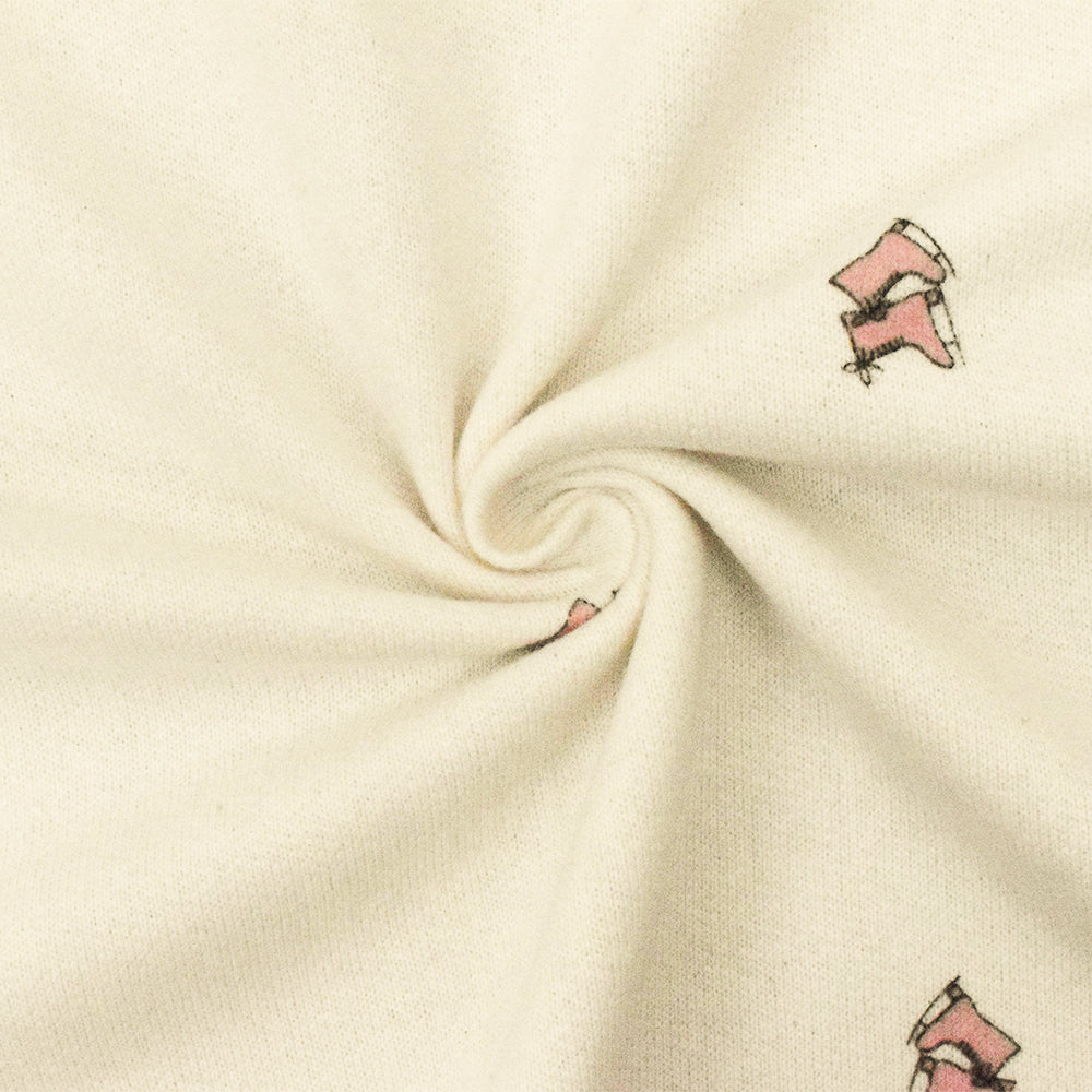 1 Yard Ivory Pink Black Skates Printed Cotton French Terry Knit Fabric Soft Stretch 57 Inches