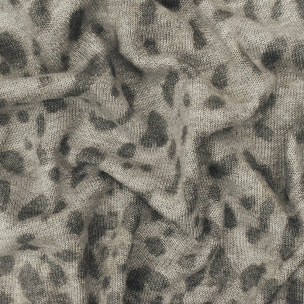 1 Yard Stretch Hacci Knit Fabric Gray Multi Cheetah Pattern Poly Rayon Blend 56" Wide