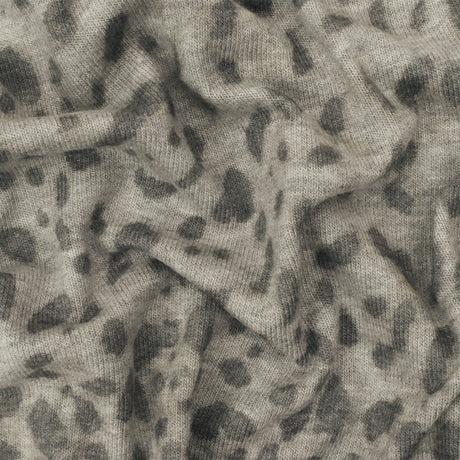 1 Yard Stretch Hacci Knit Fabric Gray Multi Cheetah Pattern Poly Rayon Blend 56" Wide