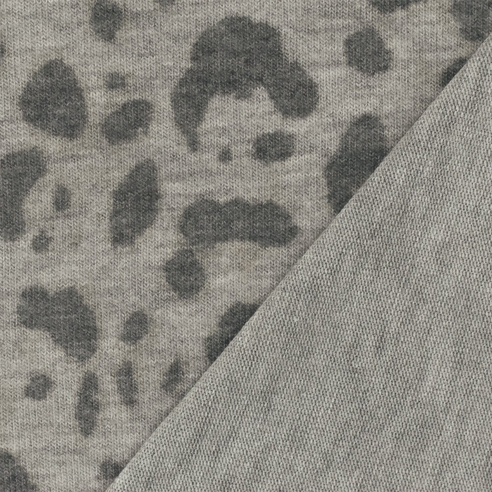 1 Yard Stretch Hacci Knit Fabric Gray Multi Cheetah Pattern Poly Rayon Blend 56" Wide