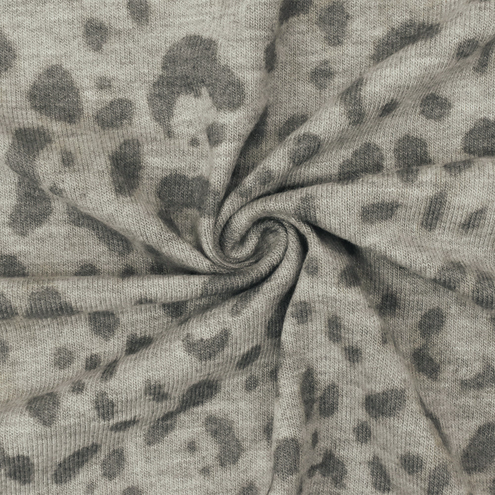 1 Yard Stretch Hacci Knit Fabric Gray Multi Cheetah Pattern Poly Rayon Blend 56" Wide