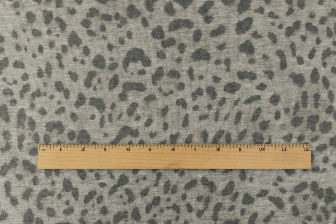 1 Yard Stretch Hacci Knit Fabric Gray Multi Cheetah Pattern Poly Rayon Blend 56" Wide