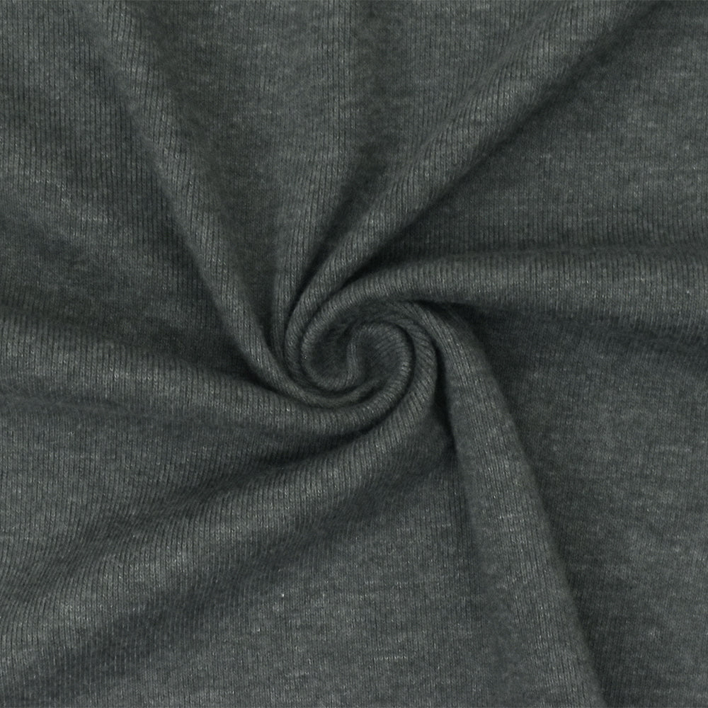 1 Yard Heather Dark Graphite Organic Cotton Poly Stretch Spandex Rib Knit Fabric 46 Inches Wide