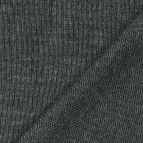 1 Yard Heather Dark Graphite Organic Cotton Poly Stretch Spandex Rib Knit Fabric 46 Inches Wide