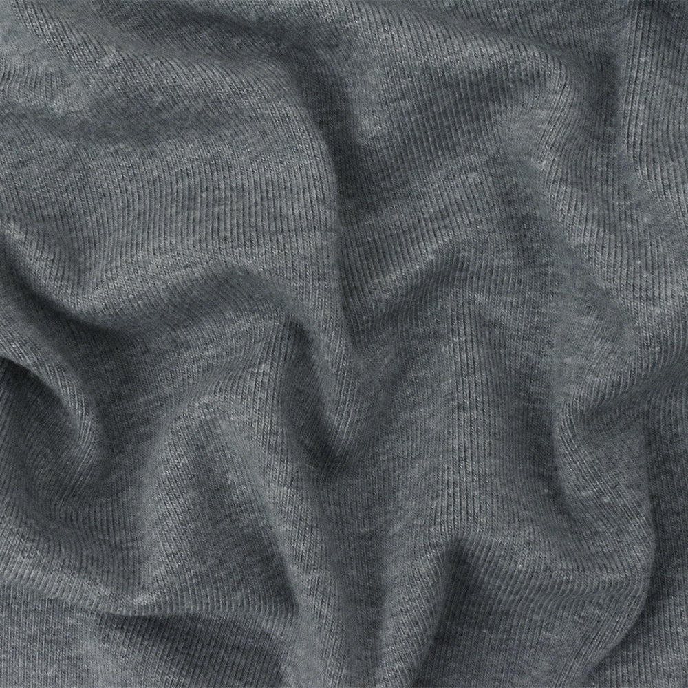 1 Yard Heather Medium Gray Rib Knit Fabric with Organic Cotton Poly Spandex Stretch 50 Inches Width
