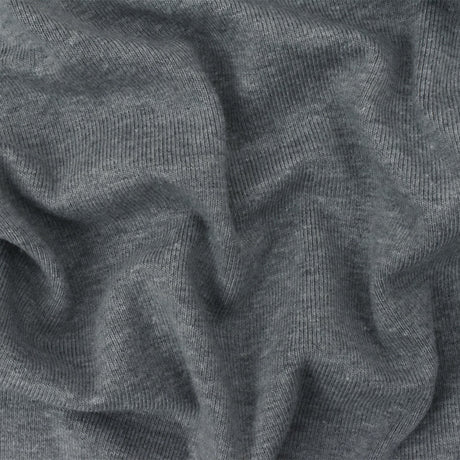 1 Yard Heather Medium Gray Rib Knit Fabric with Organic Cotton Poly Spandex Stretch 50 Inches Width