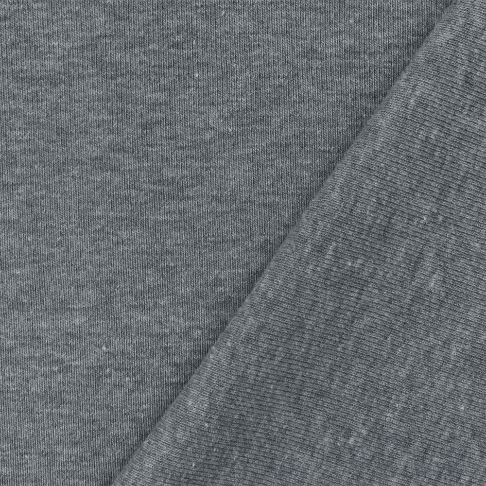 1 Yard Heather Medium Gray Rib Knit Fabric with Organic Cotton Poly Spandex Stretch 50 Inches Width