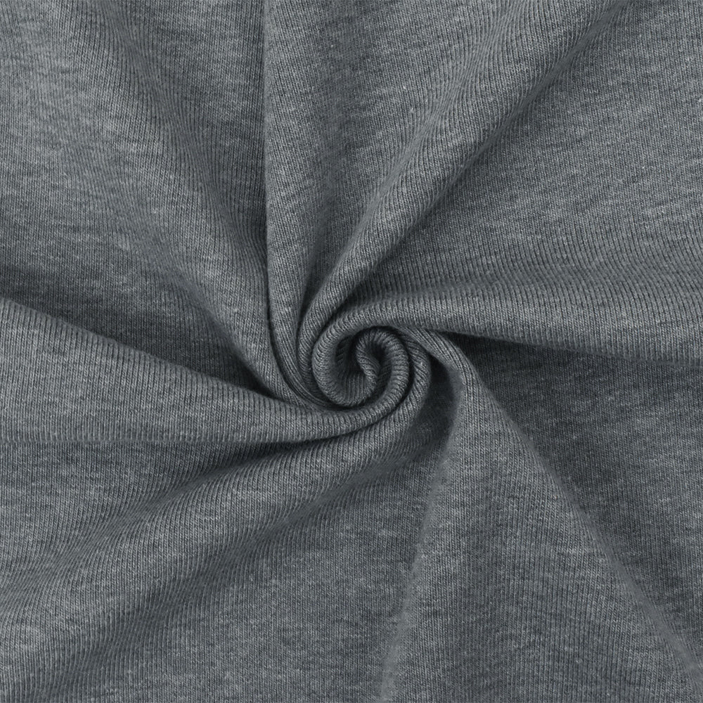 1 Yard Heather Medium Gray Rib Knit Fabric with Organic Cotton Poly Spandex Stretch 50 Inches Width