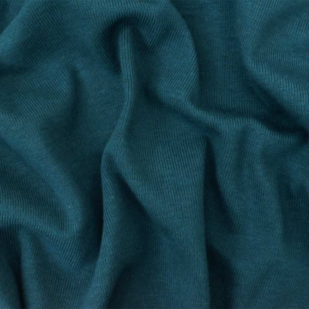 1 Yard Deep Teal Organic Cotton Poly Spandex Rib Knit Stretch Fabric 51 Inches Width