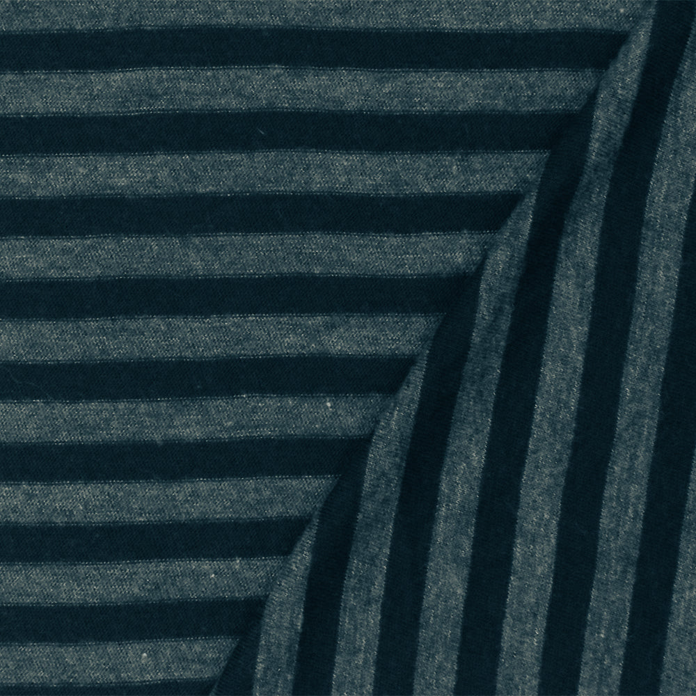 1 Yard Soft Stretch Jersey Knit with Dark Navy & Gray Stripes Organic Cotton Blend for Tees & Casualwear, 46 Inches Wide