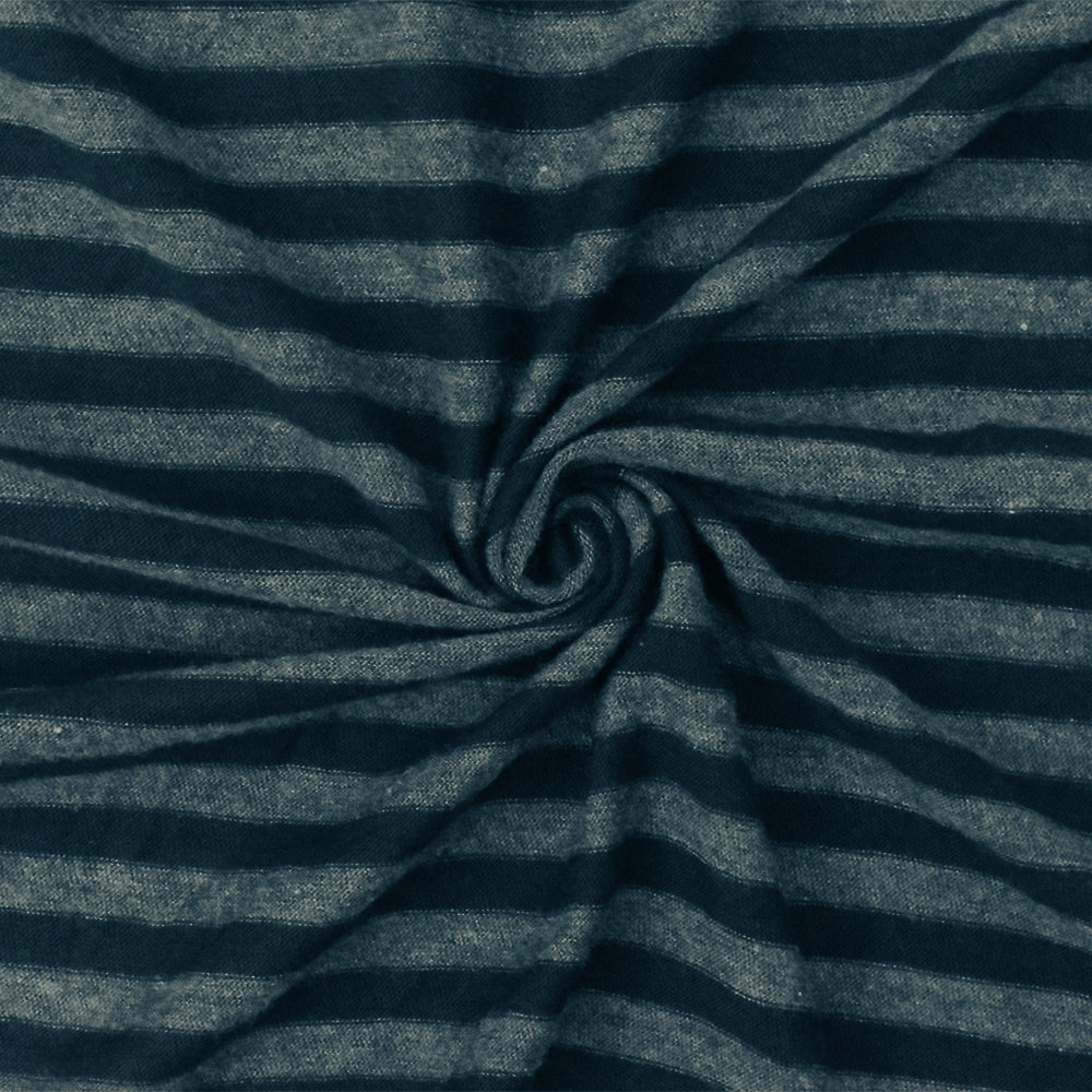 1 Yard Soft Stretch Jersey Knit with Dark Navy & Gray Stripes Organic Cotton Blend for Tees & Casualwear, 46 Inches Wide