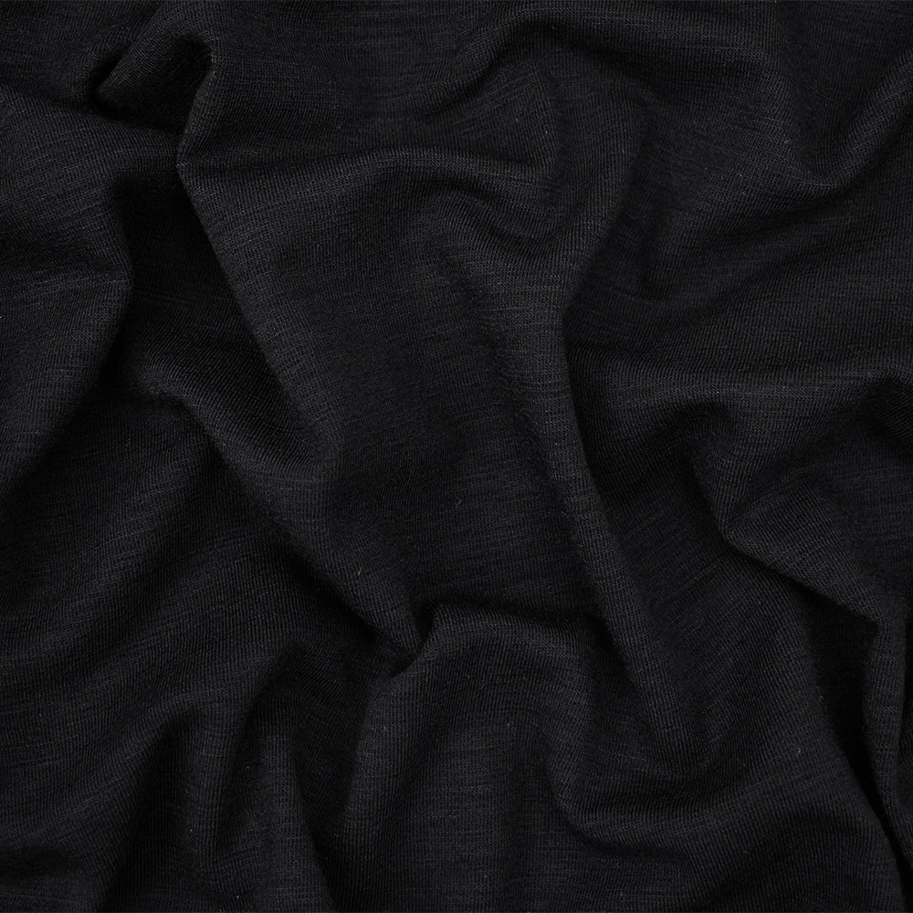 1 Yard Black Wool Blend Stretch Jersey Knit Fabric with Slub Texture 50 Inches Wide