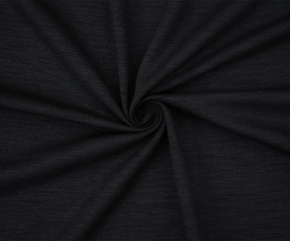 1 Yard Black Wool Blend Stretch Jersey Knit Fabric with Slub Texture 50 Inches Wide
