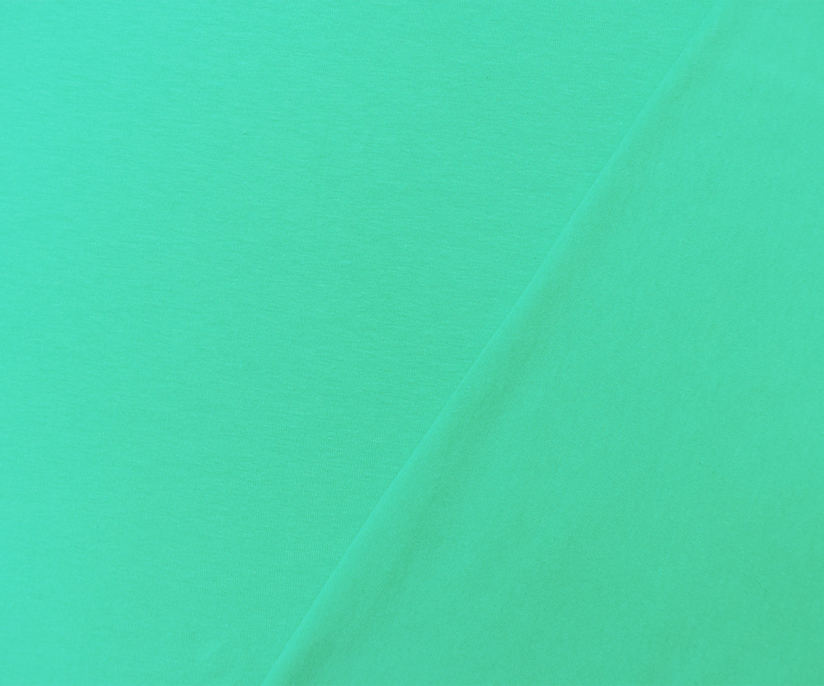 1 Yard Fresh Mint Turquoise Sustainable Cotton Four-Way Stretch Matte Jersey, Soft and Cozy Fabric, 61 Inches Wide