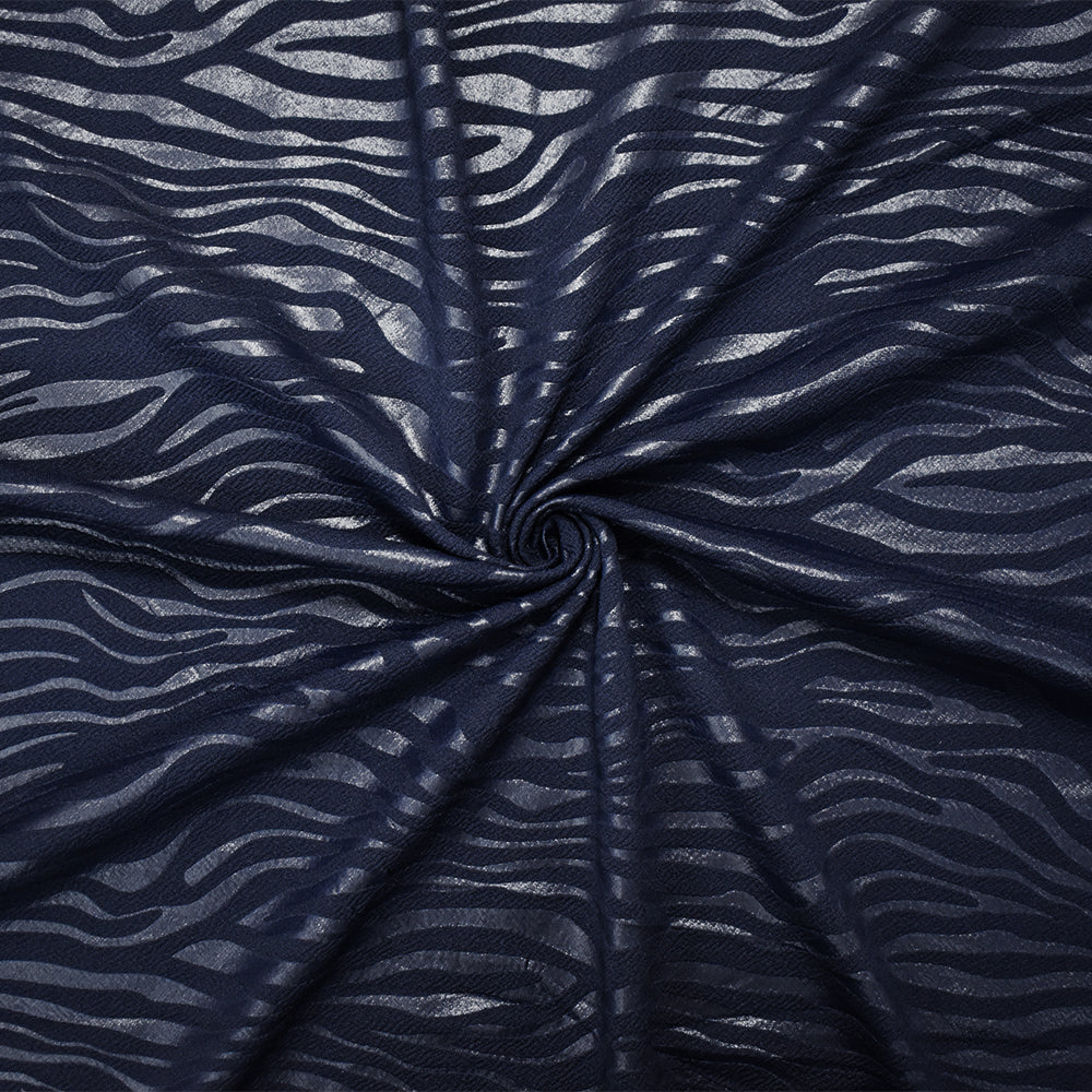 1 Yard Deep Navy Zebra Print Liverpool Stretch Spandex Double Knit Fabric Textured 60 Inches