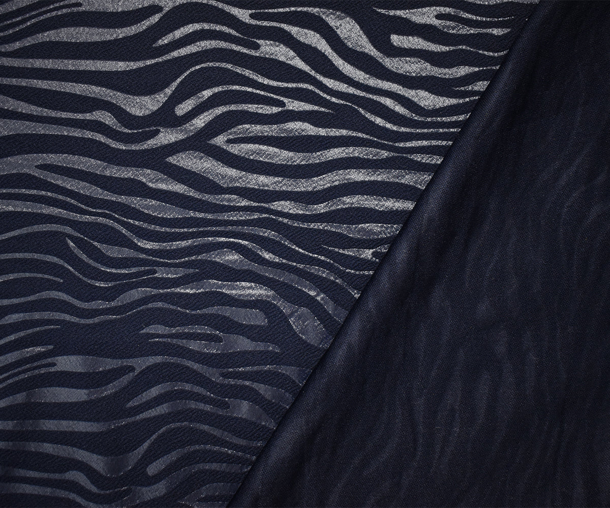 1 Yard Deep Navy Zebra Print Liverpool Stretch Spandex Double Knit Fabric Textured 60 Inches