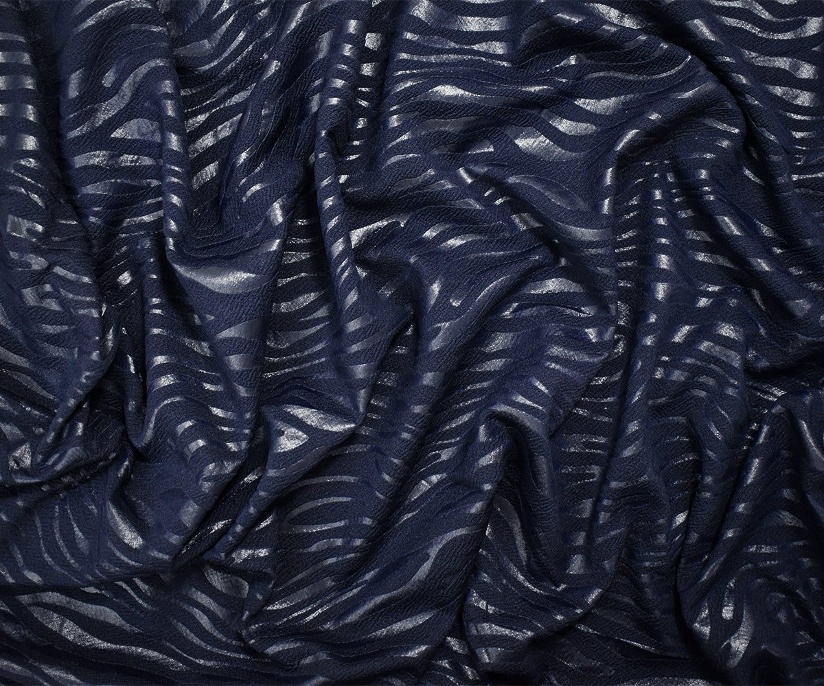 1 Yard Deep Navy Zebra Print Liverpool Stretch Spandex Double Knit Fabric Textured 60 Inches