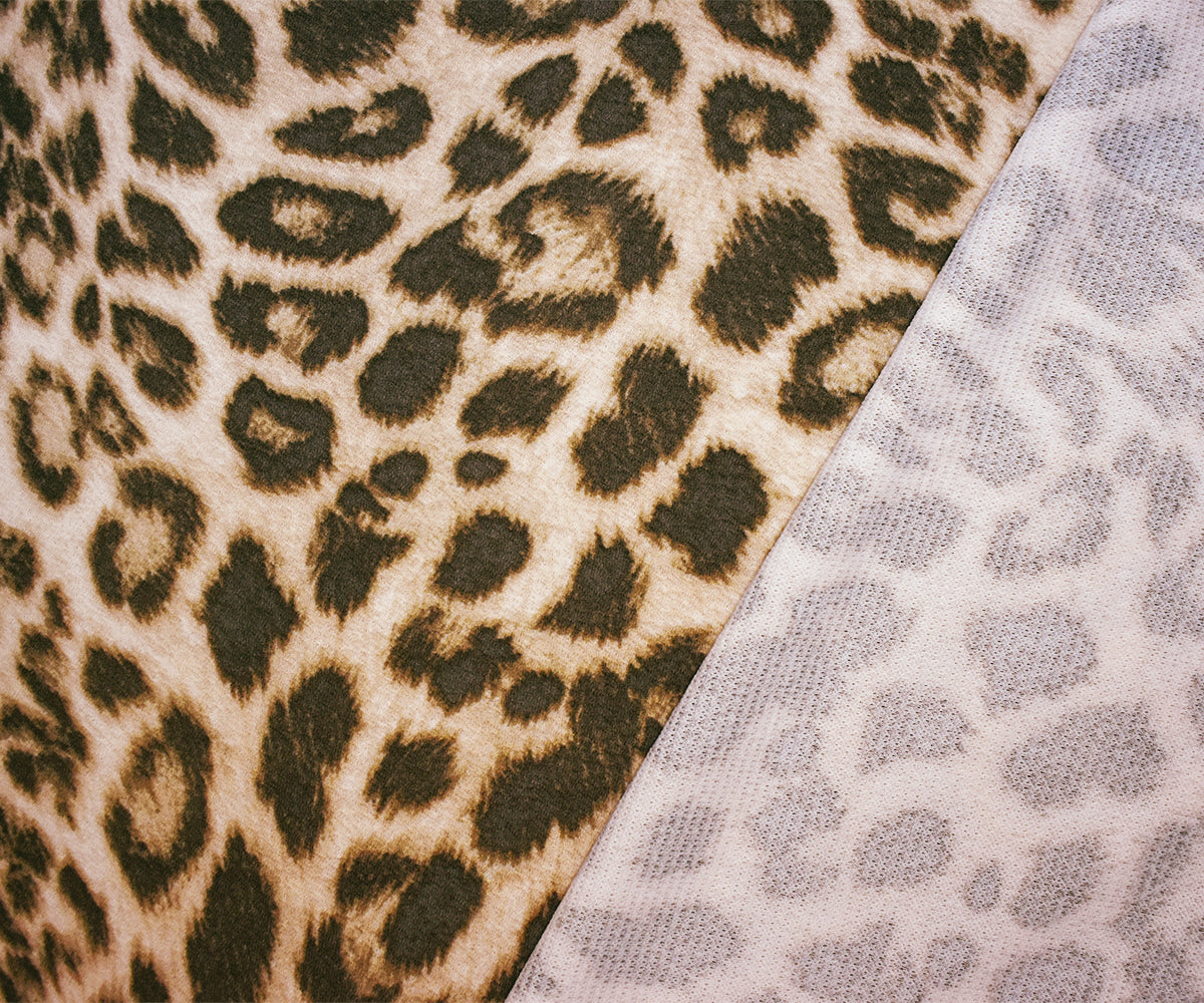 1 Yard Beige Brown Leopard Print Liverpool Knit Stretch Spandex Double Knit Fabric 62 Inches Wide