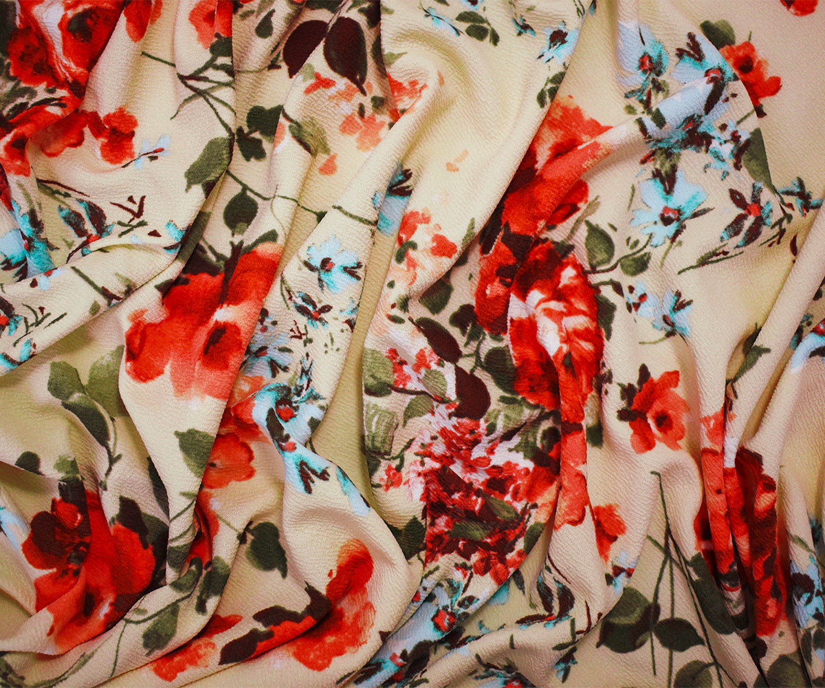 1 Yard Beige Multi Floral Print Liverpool Knit Stretch Spandex Double Knit Fabric 61 Inches Wide