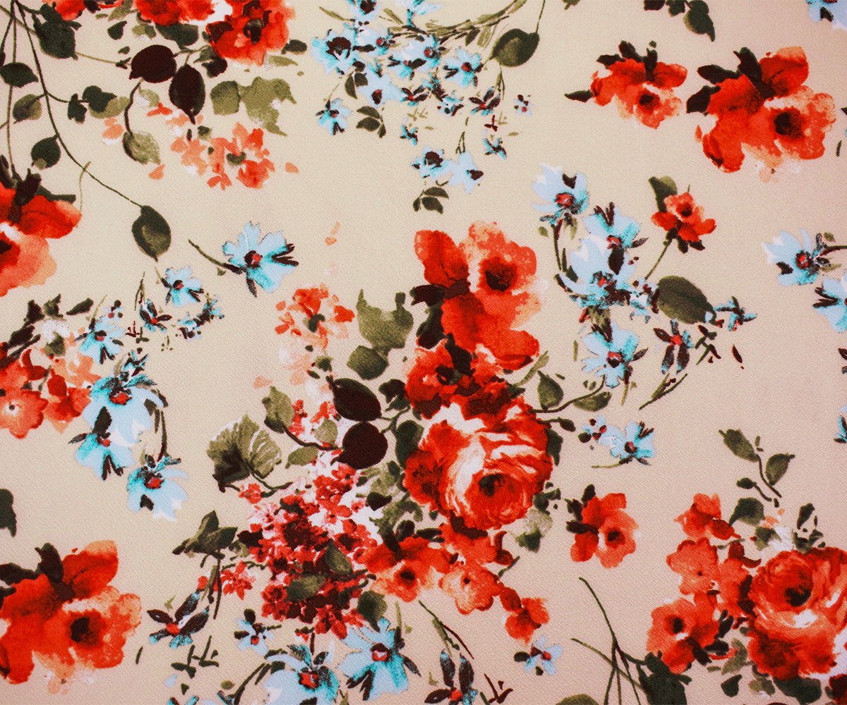 1 Yard Beige Multi Floral Print Liverpool Knit Stretch Spandex Double Knit Fabric 61 Inches Wide