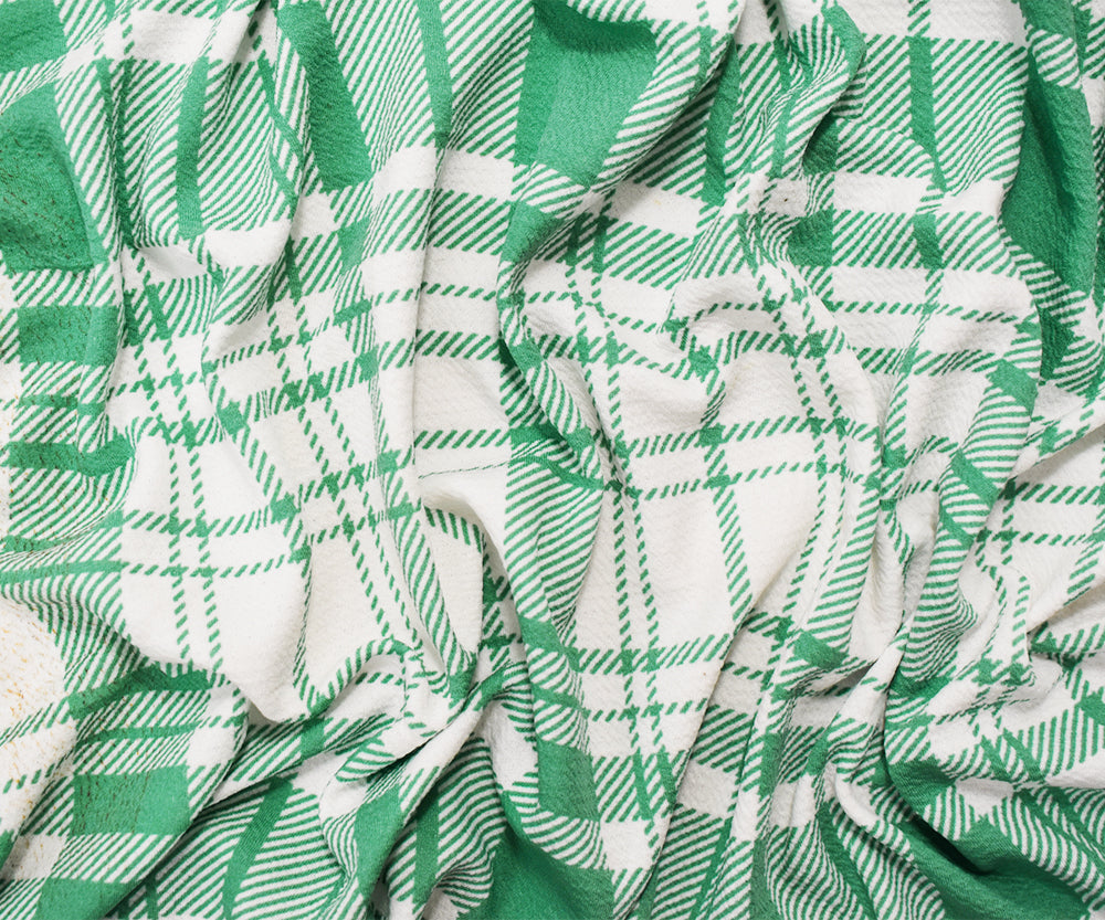 1 Yard Green White Polyester Spandex Plaid Liverpool Knit Fabric Stretchy 62 Inches