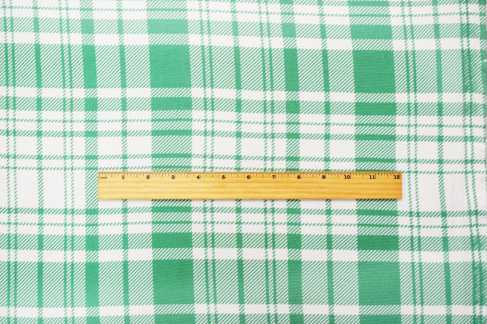 1 Yard Green White Polyester Spandex Plaid Liverpool Knit Fabric Stretchy 62 Inches