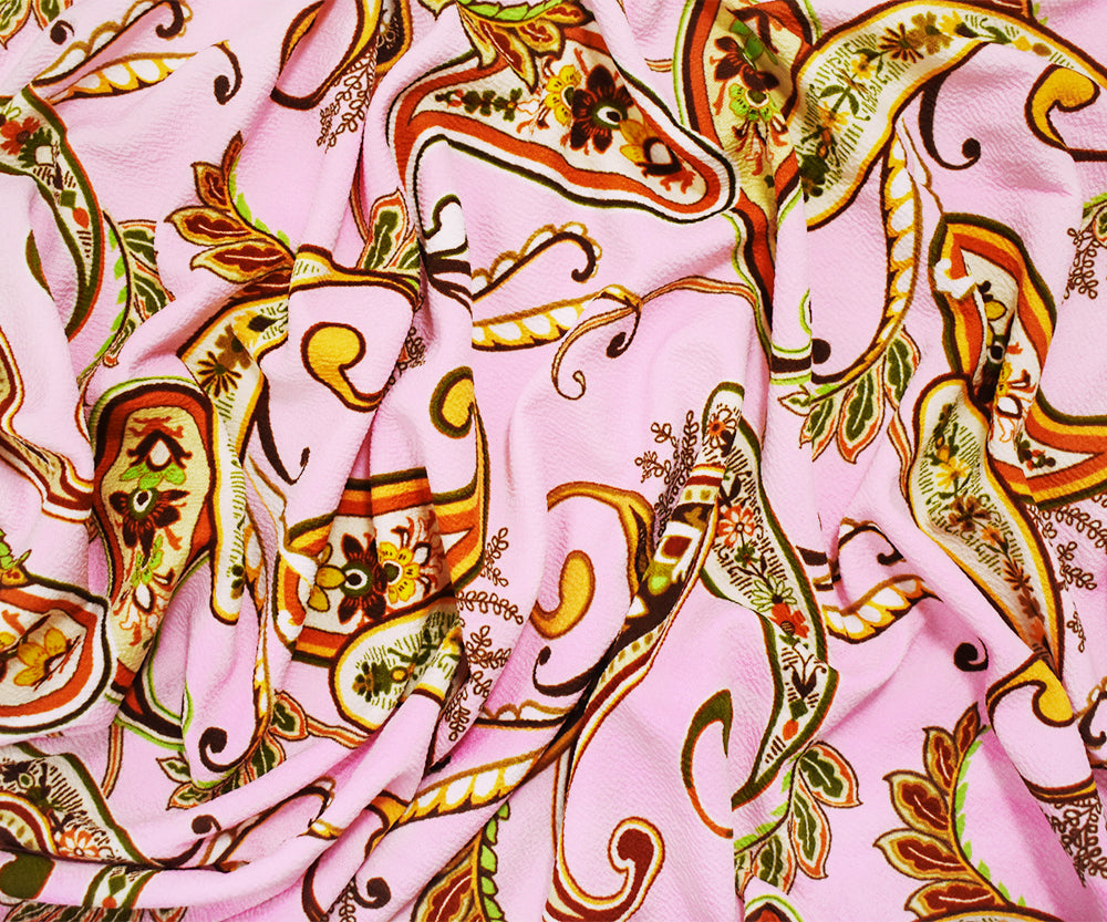 1 Yard Multi Color Paisley Poly Spandex Liverpool Double Knit Fabric 60 Inches