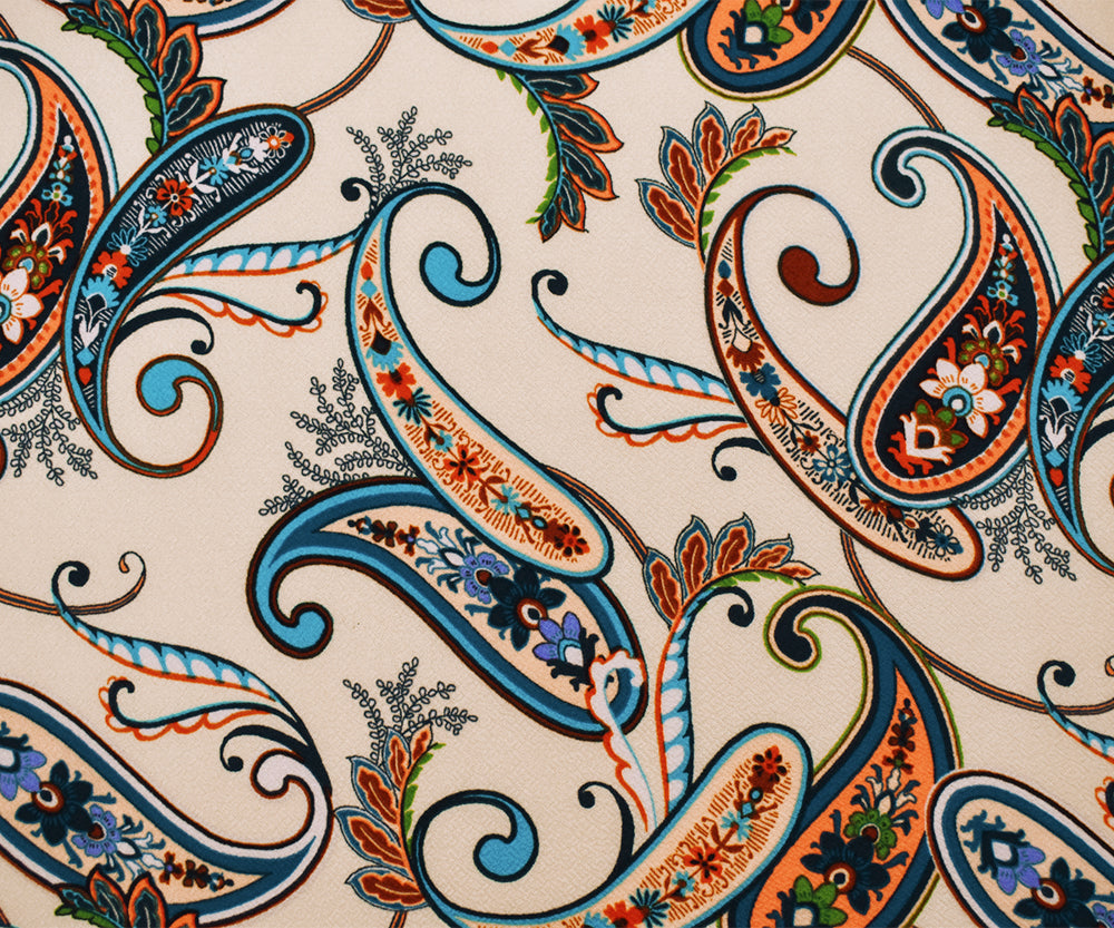 1 Yard Beige-Multi Poly Paisley Print Stretch Spandex Liverpool Double Knit Fabric Lightweight Matte 62 Inches
