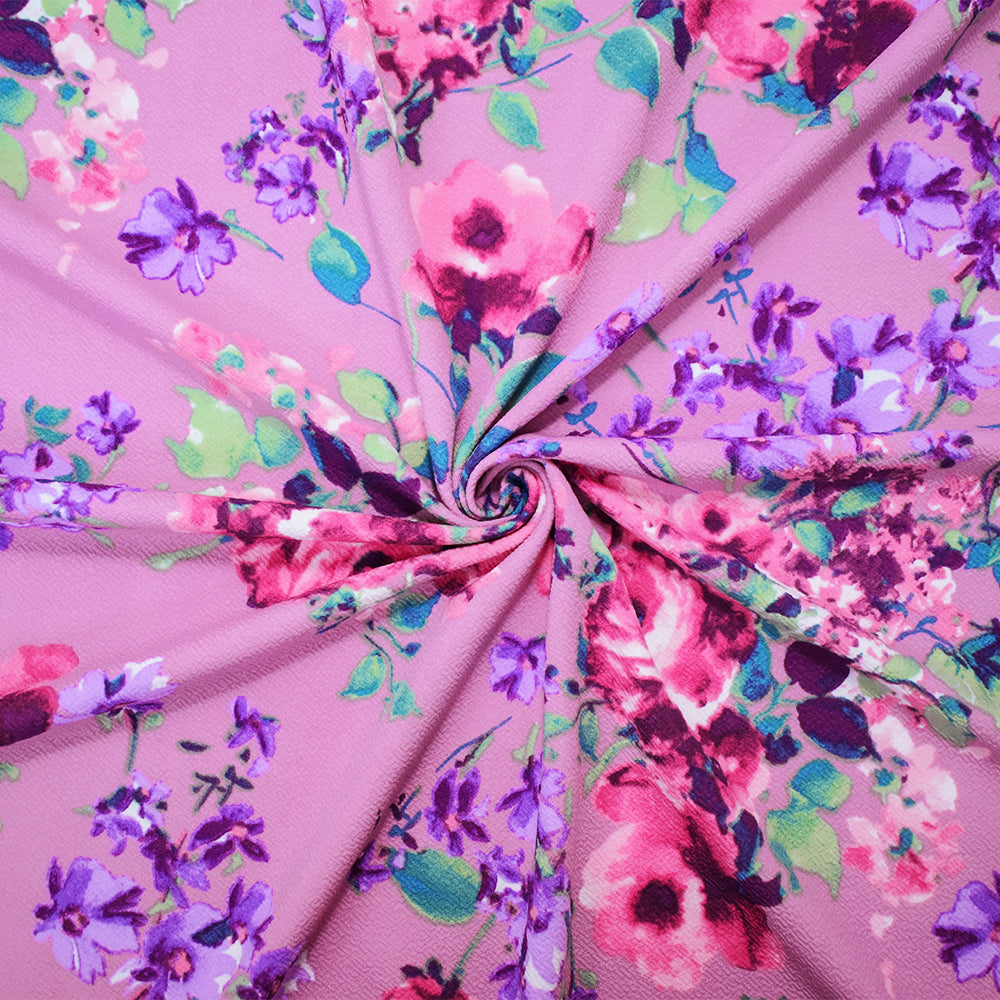 1 Yard Purple-Multi Floral Liverpool Stretch Spandex Double Knit Fabric 60 Inches