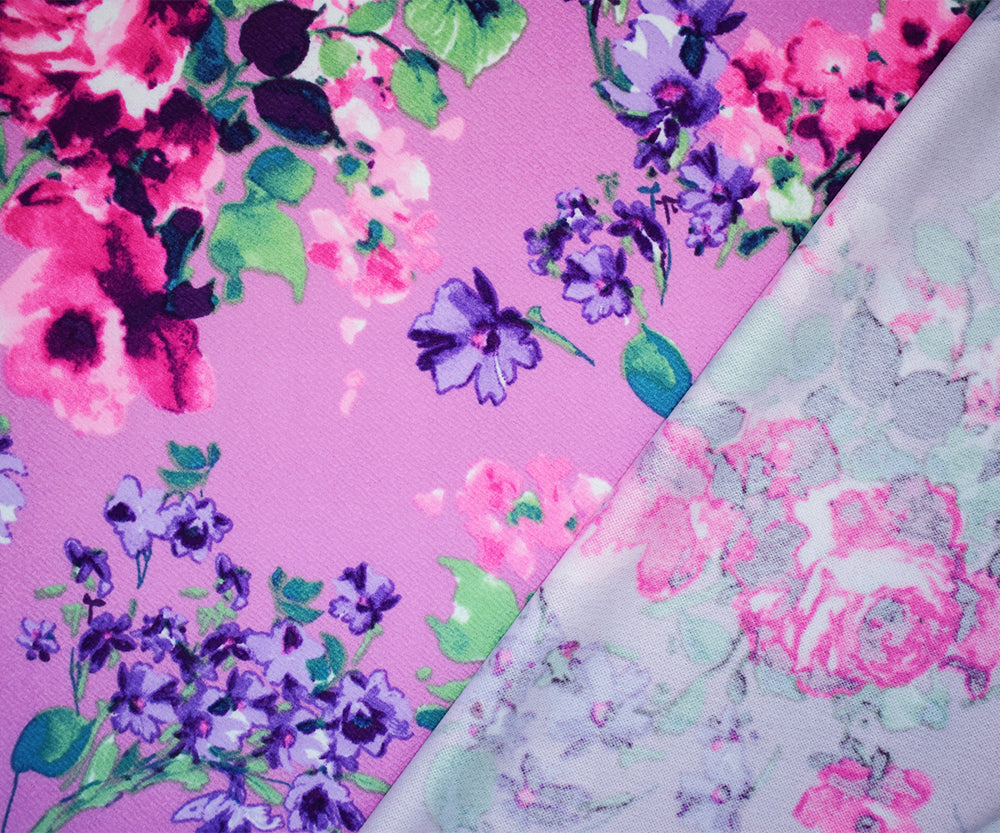 1 Yard Purple-Multi Floral Liverpool Stretch Spandex Double Knit Fabric 60 Inches