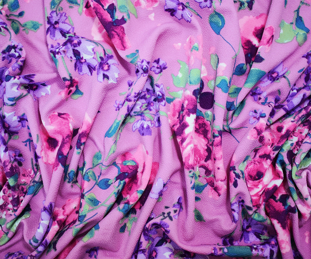 1 Yard Purple-Multi Floral Liverpool Stretch Spandex Double Knit Fabric 60 Inches