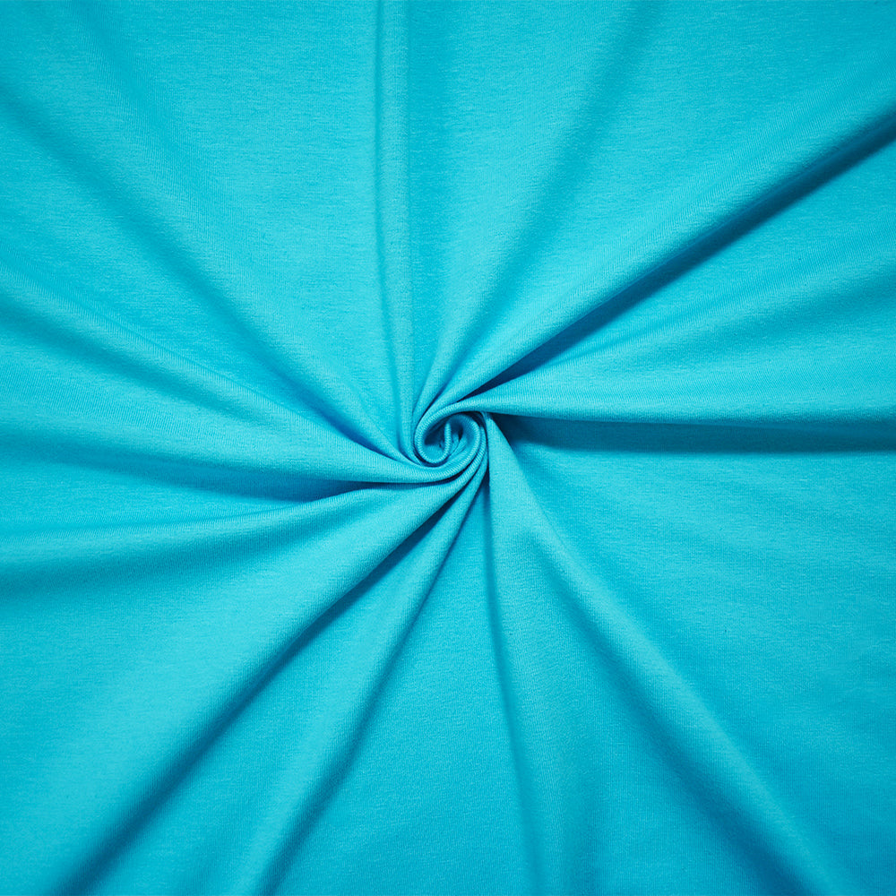 1 Yard Aqua Blue Cotton Fabric Featuring a Silky Smooth Stretch Texture, Ideal for Fashionable and Flexible Garments, 62 Inches Wide