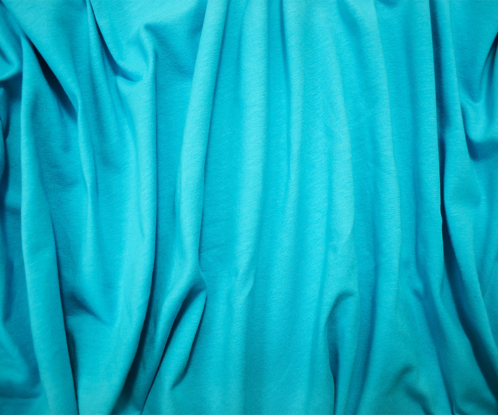1 Yard Aqua Blue Cotton Fabric Featuring a Silky Smooth Stretch Texture, Ideal for Fashionable and Flexible Garments, 62 Inches Wide