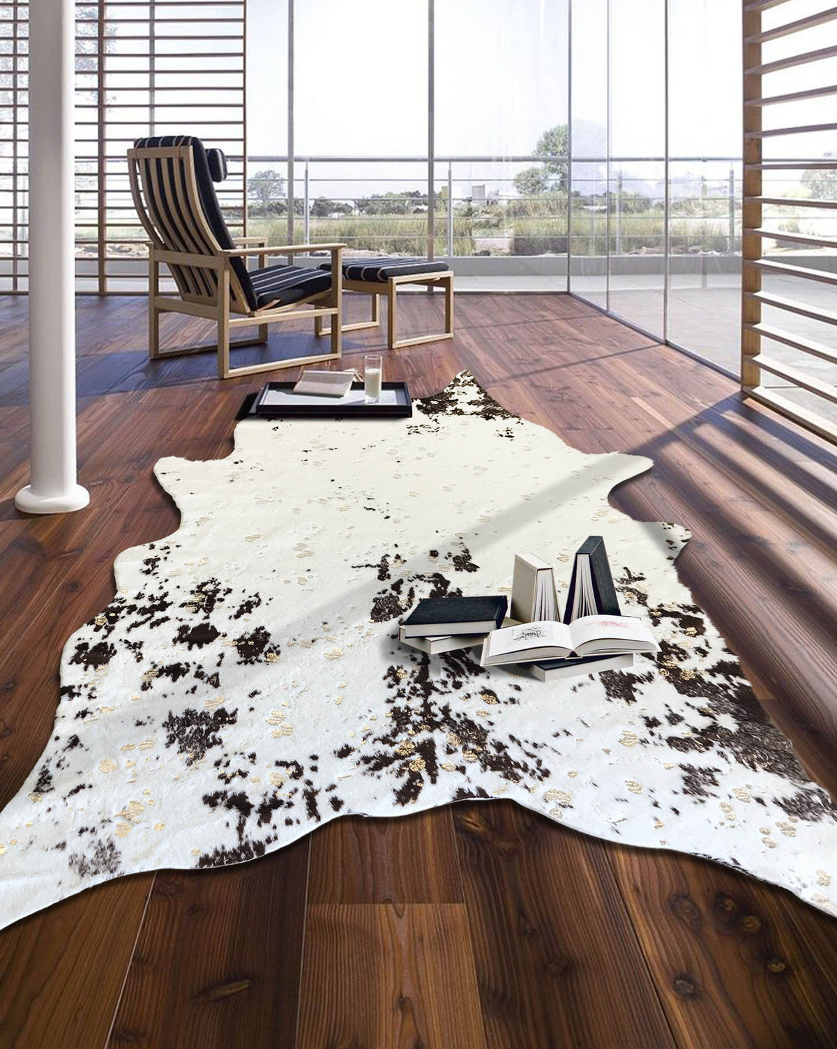 Vegan Cream Metallic Shiny Glow Faux Hide Area Rug/Carpet for Elegant Décor