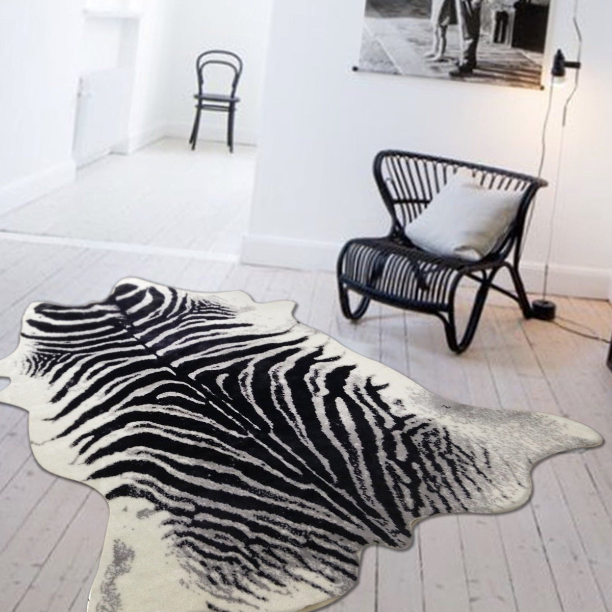 Zebra Print Vegan Faux Hide Area Rug/Carpet