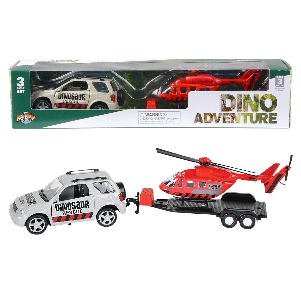 Dinosaur Die-Cast Rover and Helicopter Set