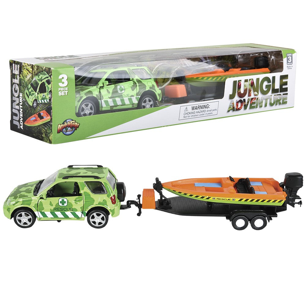 Die-Cast Jungle Rover and Speedboat Set