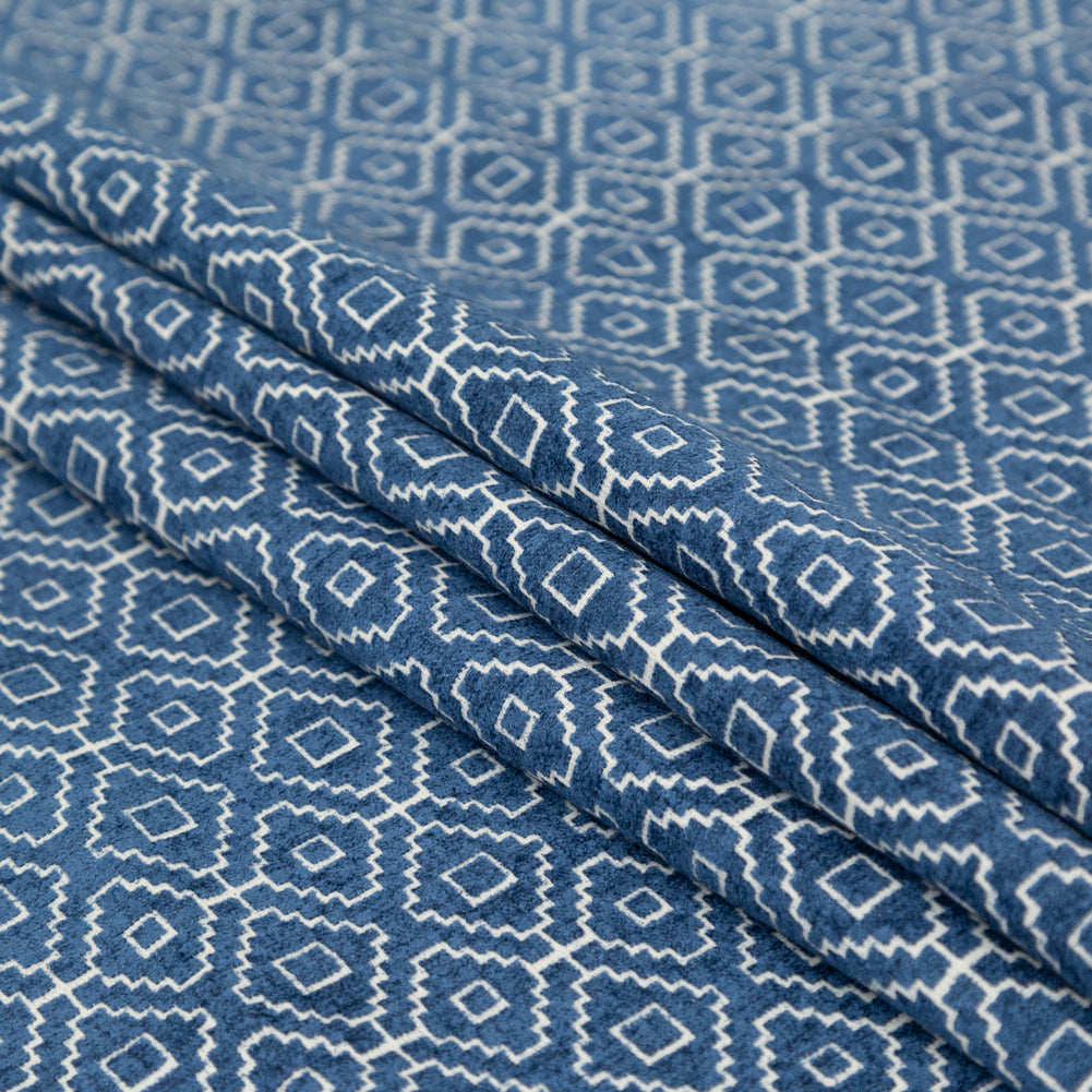 Chenille Jacquard - Denim Diamond Geometric - British Imported