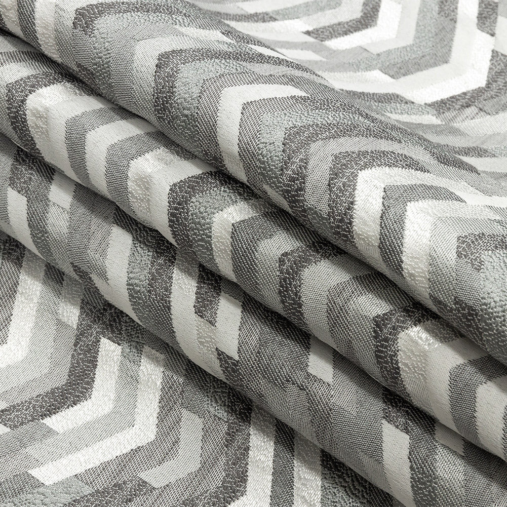 Polyester Jacquard - Silver Tactile Zig Zags - British Imported